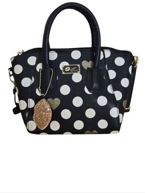 Betsey Johnson Black and White Polka Dot Heart Satchel Crossbody